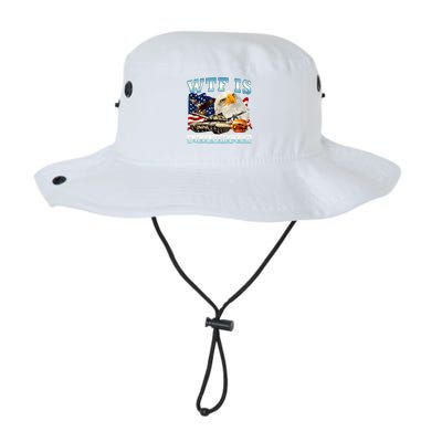 Wtf Is A Kilometer Eagle Badge American Funny 4th Of July Bucket Hat