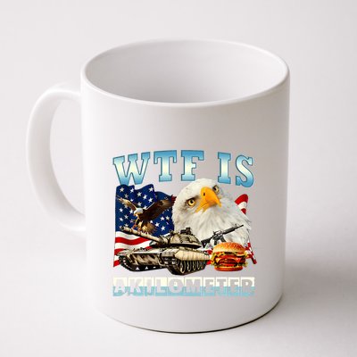Wtf Is A Kilometer Eagle Badge American Funny 4th Of July Mug
