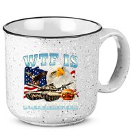 Wtf Is A Kilometer Eagle Badge American Funny 4th Of July 15oz Campfire Ceramic Mug