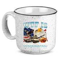Wtf Is A Kilometer Eagle Badge American Funny 4th Of July 15oz Campfire Ceramic Mug