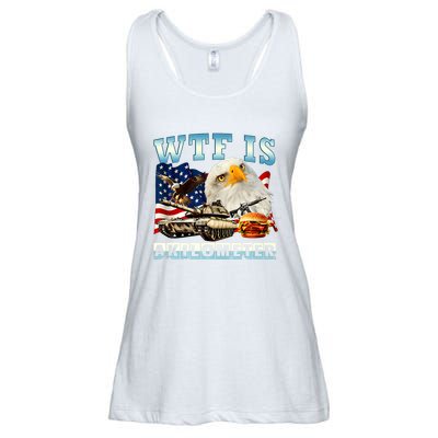 Wtf Is A Kilometer Eagle Badge American Funny 4th Of July Ladies Essential Flowy Tank