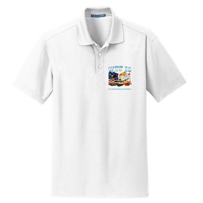 Wtf Is A Kilometer Eagle Badge American Funny 4th Of July Dry Zone Grid Polo