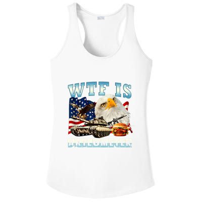 Wtf Is A Kilometer Eagle Badge American Funny 4th Of July Ladies PosiCharge Competitor Racerback Tank