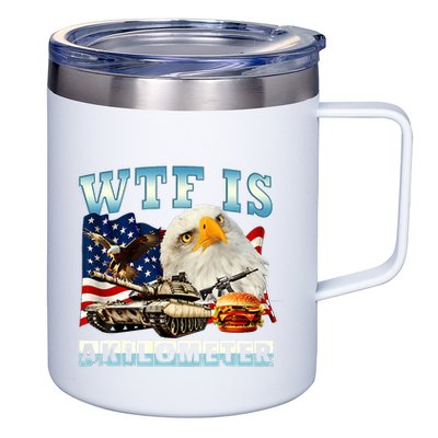 Wtf Is A Kilometer Eagle Badge American Funny 4th Of July 12oz Stainless Steel Coffee Mug