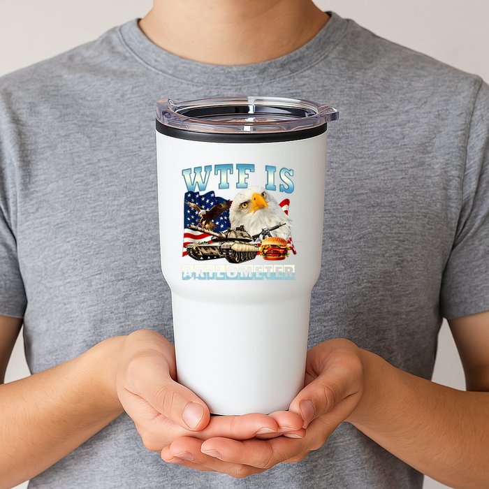 Wtf Is A Kilometer Eagle Badge American Funny 4th Of July Tumbler
