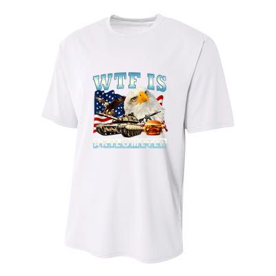 Wtf Is A Kilometer Eagle Badge American Funny 4th Of July Youth Performance Sprint T-Shirt