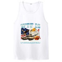 Wtf Is A Kilometer Eagle Badge American Funny 4th Of July PosiCharge Competitor Tank