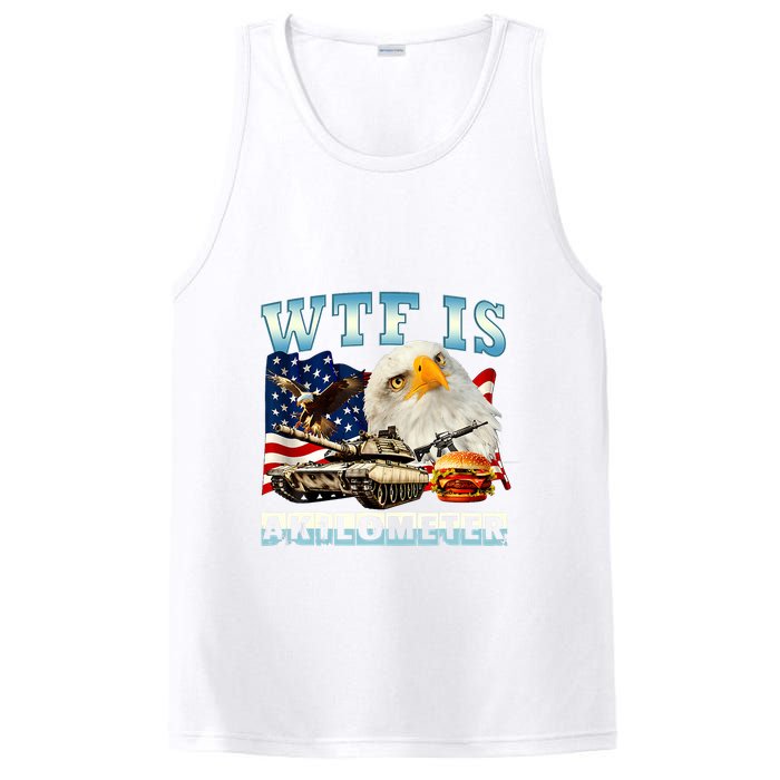 Wtf Is A Kilometer Eagle Badge American Funny 4th Of July PosiCharge Competitor Tank