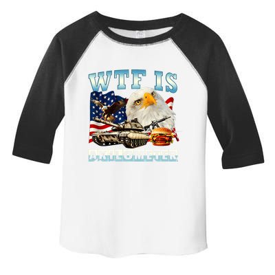 Wtf Is A Kilometer Eagle Badge American Funny 4th Of July Toddler Fine Jersey T-Shirt