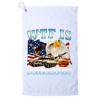 Wtf Is A Kilometer Eagle Badge American Funny 4th Of July Golf Towel