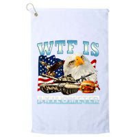 Wtf Is A Kilometer Eagle Badge American Funny 4th Of July Golf Towel