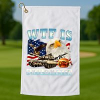 Wtf Is A Kilometer Eagle Badge American Funny 4th Of July Golf Towel