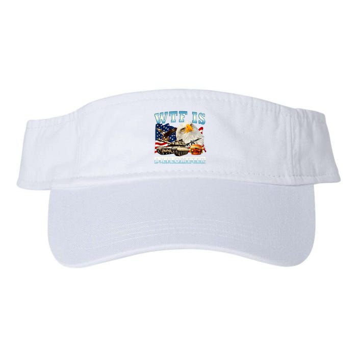 Wtf Is A Kilometer Eagle Badge American Funny 4th Of July Visor