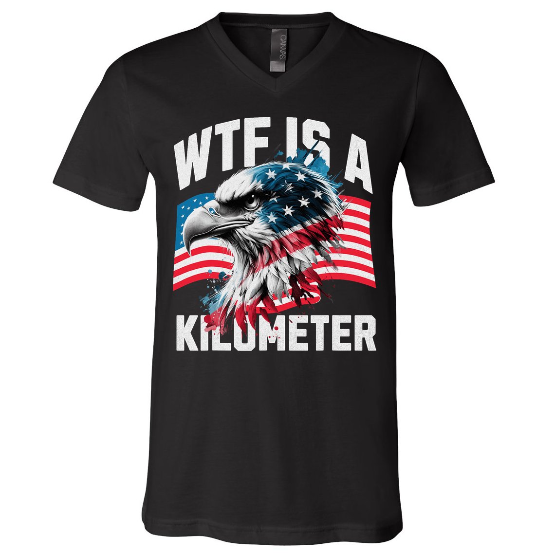 Wtf Is A Kilometer Eagle Badge American Vintage Humor V-Neck T-Shirt