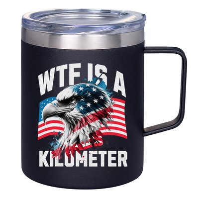 Wtf Is A Kilometer Eagle Badge American Vintage Humor 12oz Stainless Steel Coffee Mug