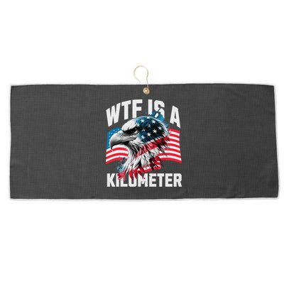 Wtf Is A Kilometer Eagle Badge American Vintage Humor Large Microfiber Waffle Golf Towel