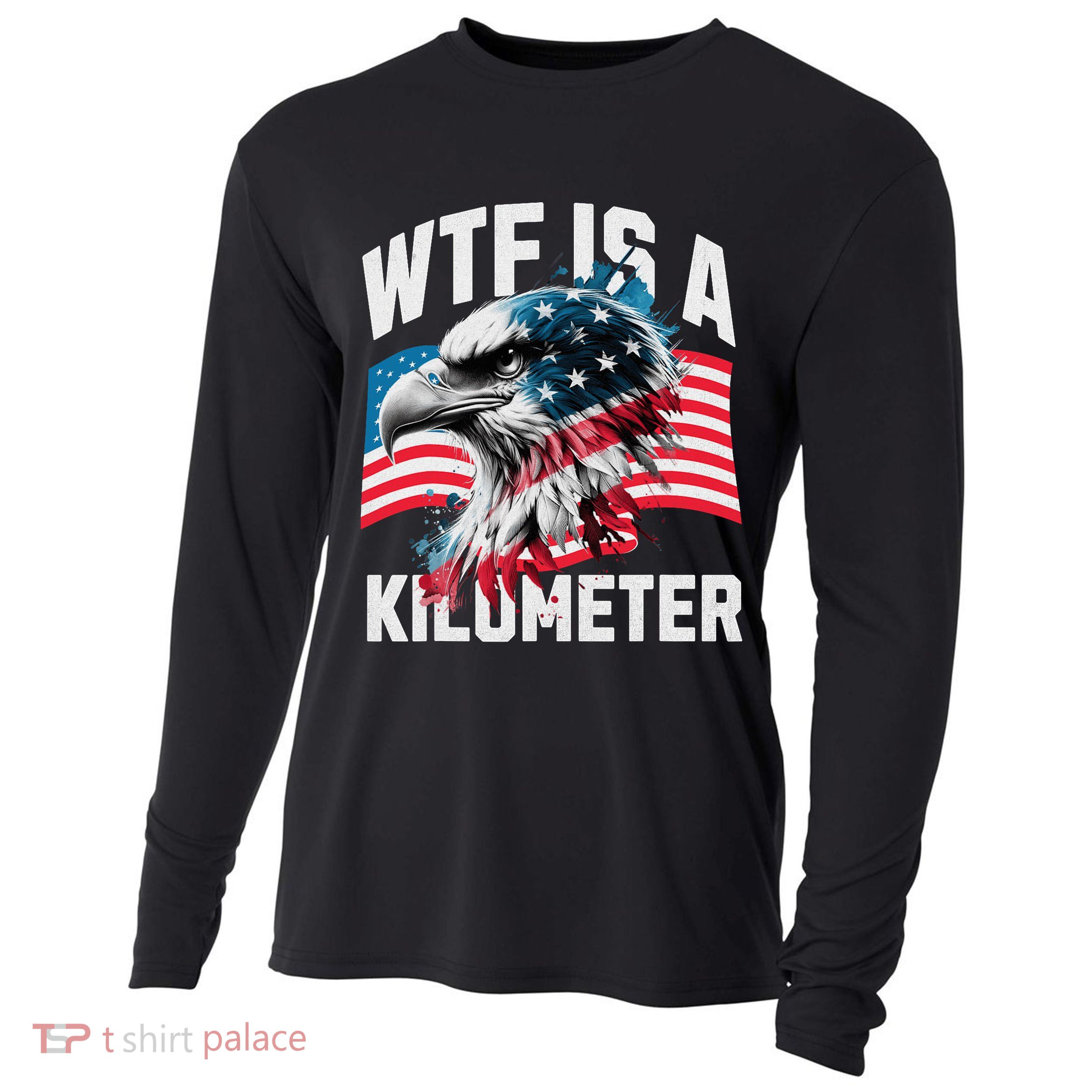 Wtf Is A Kilometer Eagle Badge American Vintage Humor Cooling Performance Long Sleeve Crew