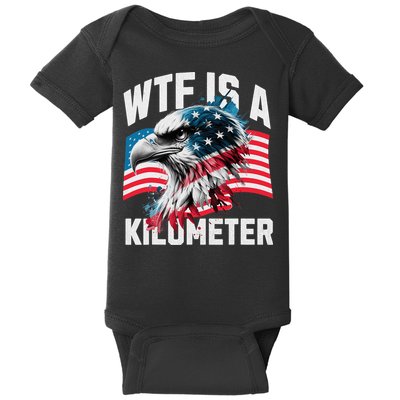 Wtf Is A Kilometer Eagle Badge American Vintage Humor Baby Bodysuit