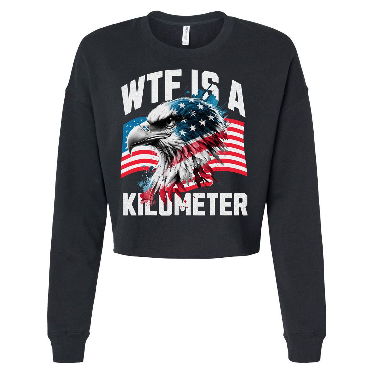 Wtf Is A Kilometer Eagle Badge American Vintage Humor Cropped Pullover Crew