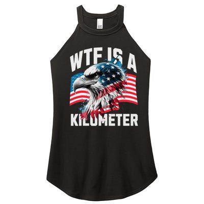 Wtf Is A Kilometer Eagle Badge American Vintage Humor Women’s Perfect Tri Rocker Tank