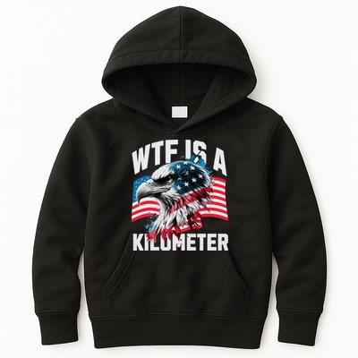 Wtf Is A Kilometer Eagle Badge American Vintage Humor Kids Hoodie