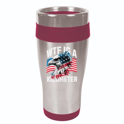 Wtf Is A Kilometer Eagle Badge American Vintage Humor 16oz Travel Tumbler