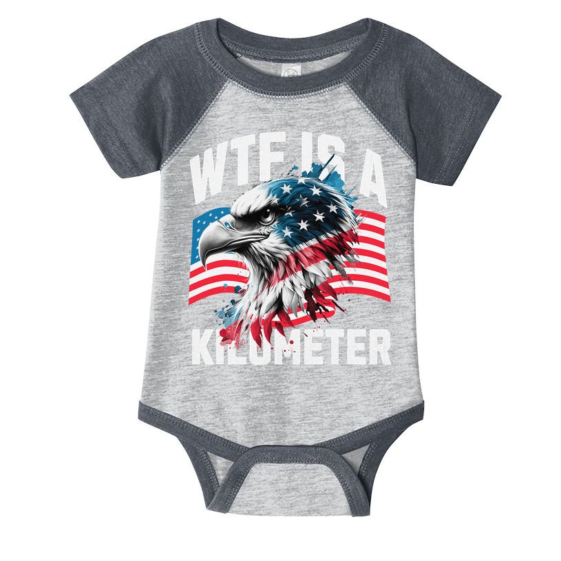 Wtf Is A Kilometer Eagle Badge American Vintage Humor Infant Baby Jersey Bodysuit