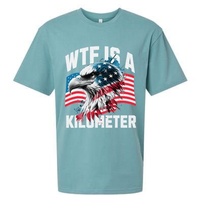 Wtf Is A Kilometer Eagle Badge American Vintage Humor Sueded Cloud Jersey T-Shirt