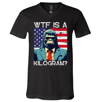 Wtf Is A Kilogram Bigfoot Political 4th Of July Usa Pride V-Neck T-Shirt