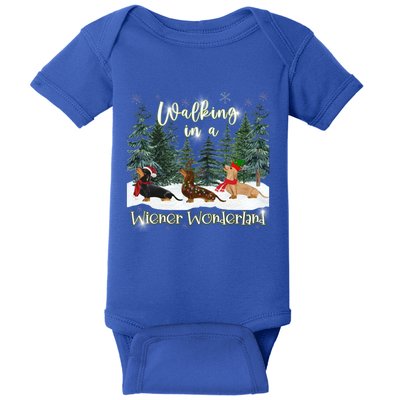 Walking In A Wiener Wonderland Dachshund Trio Cool Gift Baby Bodysuit