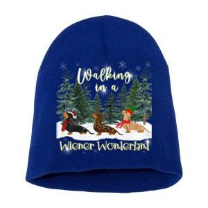 Walking In A Wiener Wonderland Dachshund Trio Cool Gift Short Acrylic Beanie