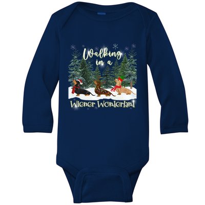 Walking In A Wiener Wonderland Dachshund Trio Cool Gift Baby Long Sleeve Bodysuit