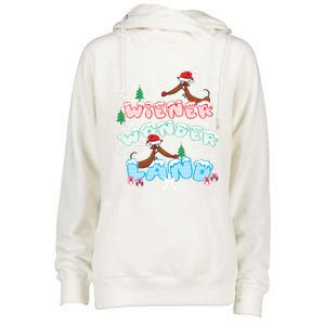 Walking In A Wiener Wonderland Dachshund Doxie Christmas Great Gift Womens Funnel Neck Pullover Hood