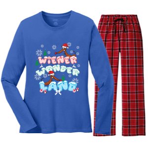 Walking In A Wiener Wonderland Dachshund Doxie Christmas Great Gift Women's Long Sleeve Flannel Pajama Set 