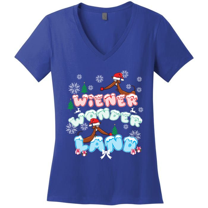 Walking In A Wiener Wonderland Dachshund Doxie Christmas Great Gift Women's V-Neck T-Shirt