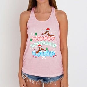 Walking In A Wiener Wonderland Dachshund Doxie Christmas Great Gift Women's Knotted Racerback Tank