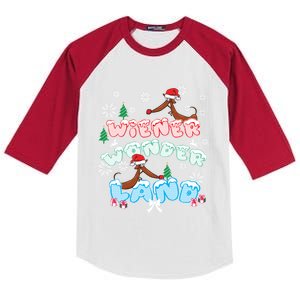 Walking In A Wiener Wonderland Dachshund Doxie Christmas Great Gift Kids Colorblock Raglan Jersey