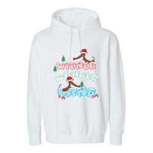 Walking In A Wiener Wonderland Dachshund Doxie Christmas Great Gift Garment-Dyed Fleece Hoodie