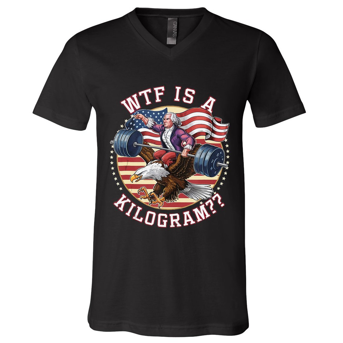 Wtf Is A Kilogram Funny 4th Of July Patriotic Eagle Usa V-Neck T-Shirt