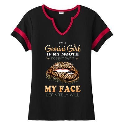 Womens Im A Gemini Girl Funny Leopard Printed Birthday VNeck Ladies Halftime Notch Neck Tee