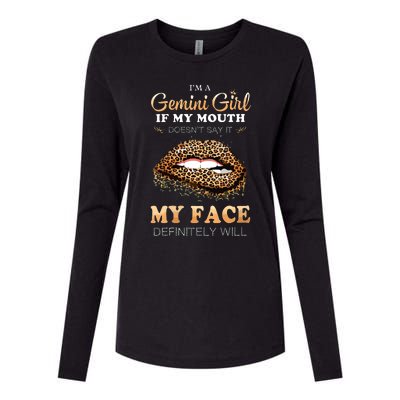 Womens Im A Gemini Girl Funny Leopard Printed Birthday VNeck Womens Cotton Relaxed Long Sleeve T-Shirt