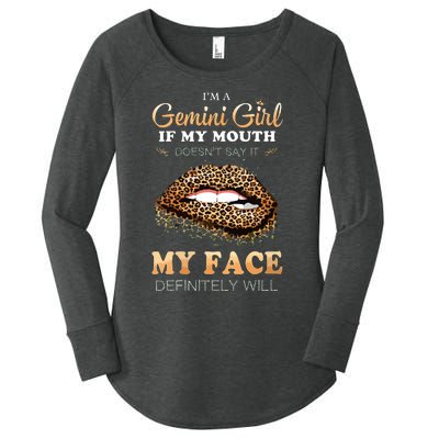 Womens Im A Gemini Girl Funny Leopard Printed Birthday VNeck Women's Perfect Tri Tunic Long Sleeve Shirt