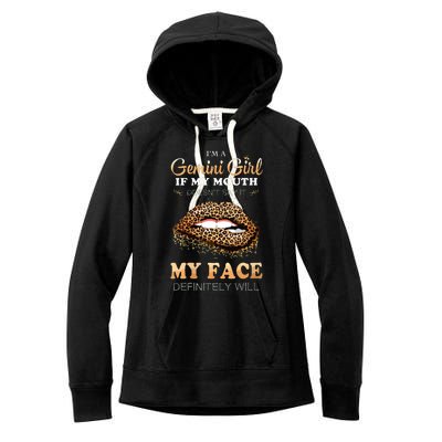 Womens Im A Gemini Girl Funny Leopard Printed Birthday VNeck Women's Fleece Hoodie