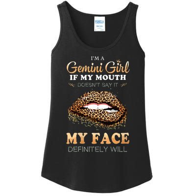 Womens Im A Gemini Girl Funny Leopard Printed Birthday VNeck Ladies Essential Tank