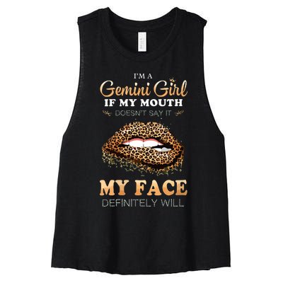 Womens Im A Gemini Girl Funny Leopard Printed Birthday VNeck Women's Racerback Cropped Tank