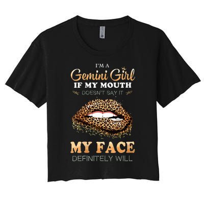 Womens Im A Gemini Girl Funny Leopard Printed Birthday VNeck Women's Crop Top Tee