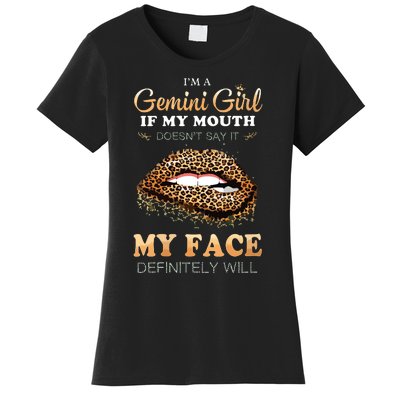 Womens Im A Gemini Girl Funny Leopard Printed Birthday VNeck Women's T-Shirt