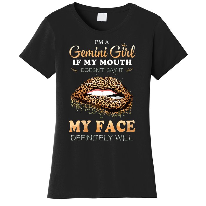 Womens Im A Gemini Girl Funny Leopard Printed Birthday VNeck Women's T-Shirt