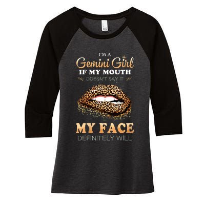 Womens Im A Gemini Girl Funny Leopard Printed Birthday VNeck Women's Tri-Blend 3/4-Sleeve Raglan Shirt