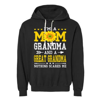 Womens I'm A Mom Grandma Great Grandma Mother's Day Sunflower Women Garment-Dyed Fleece Hoodie